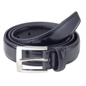 Men's Black Leather Belt - Classic Stitched Genuine Leather Size 46